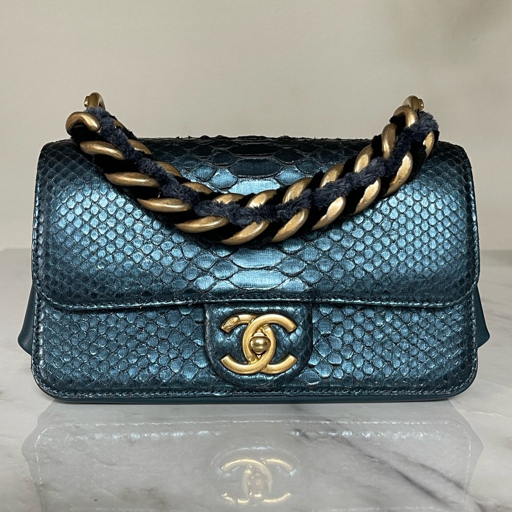 SOLD - CHANEL Python Straight-Lined Flap Bag